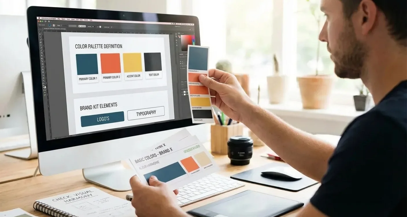 Kleurstalen (digitaal & fysiek) matchen voor een consistente merkidentiteit en uniforme visuele communicatie.