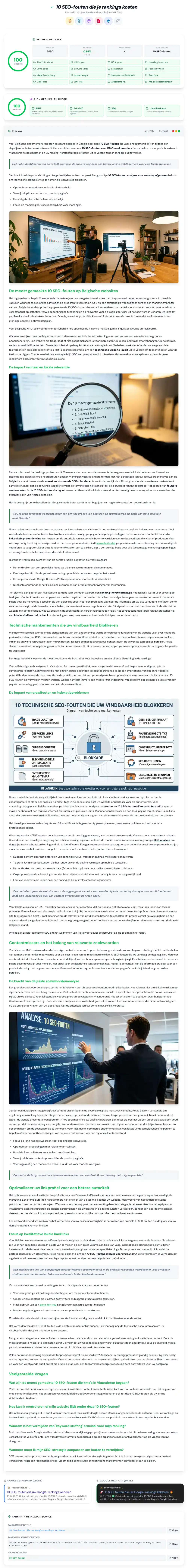 Echte SEO + AIO health check van een gegenereerd blogartikel