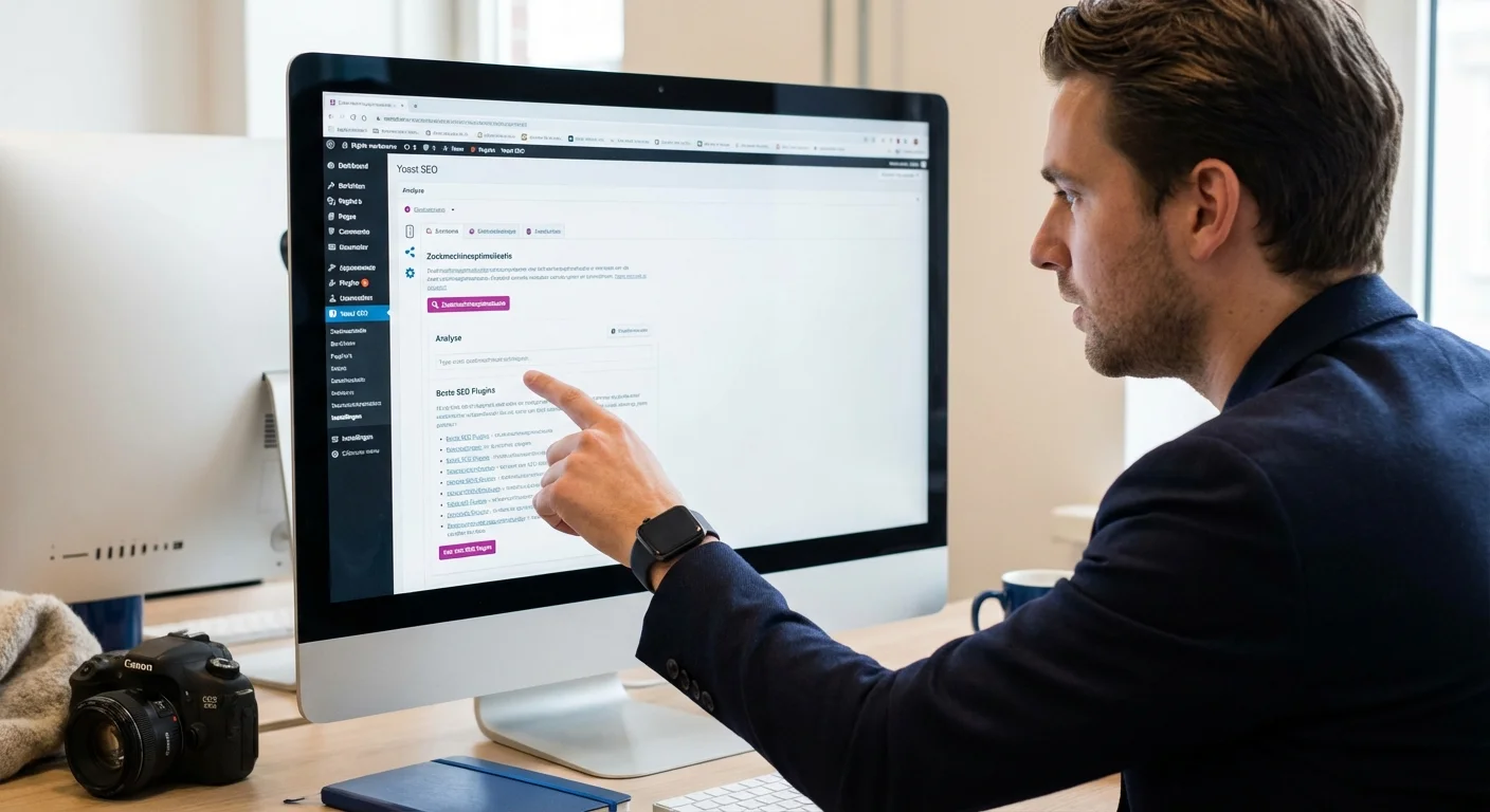 A professional digital marketer analyzing the Yoast interface to find the Beste SEO Plugins