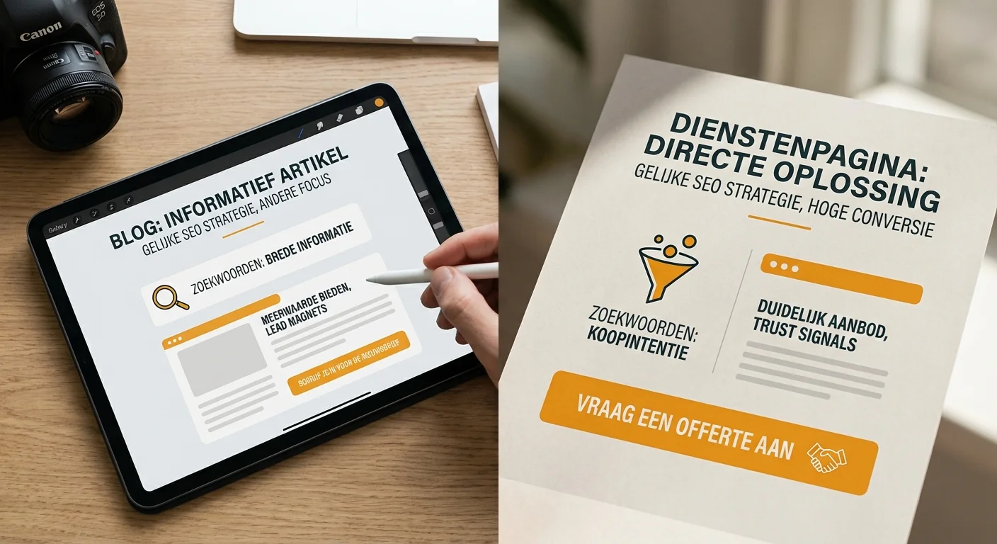 Blog vs servicepagina: zelfde SEO, andere conversie-setup bij conversie-optimalisatie voor informatieve blogartikelen