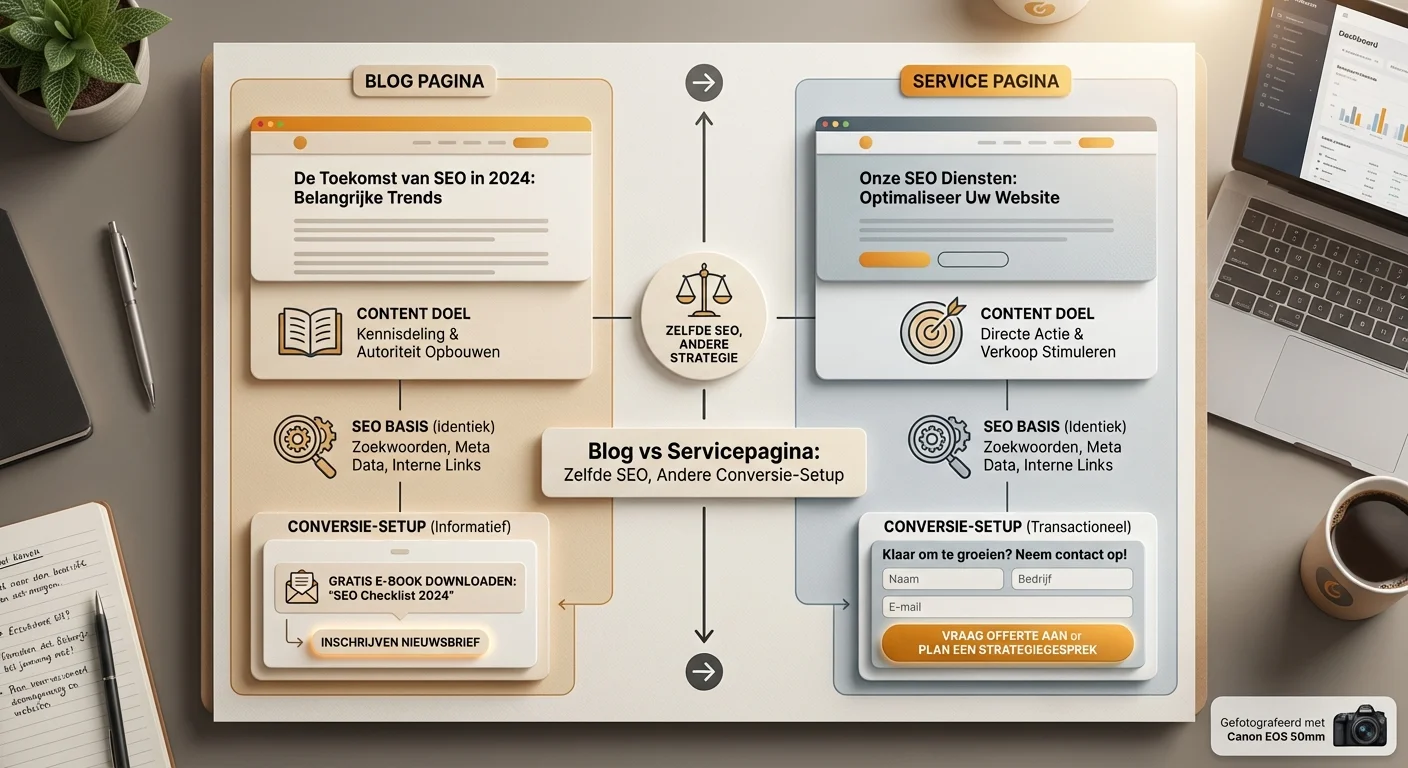 Blog vs servicepagina: zelfde SEO, andere conversie-setup