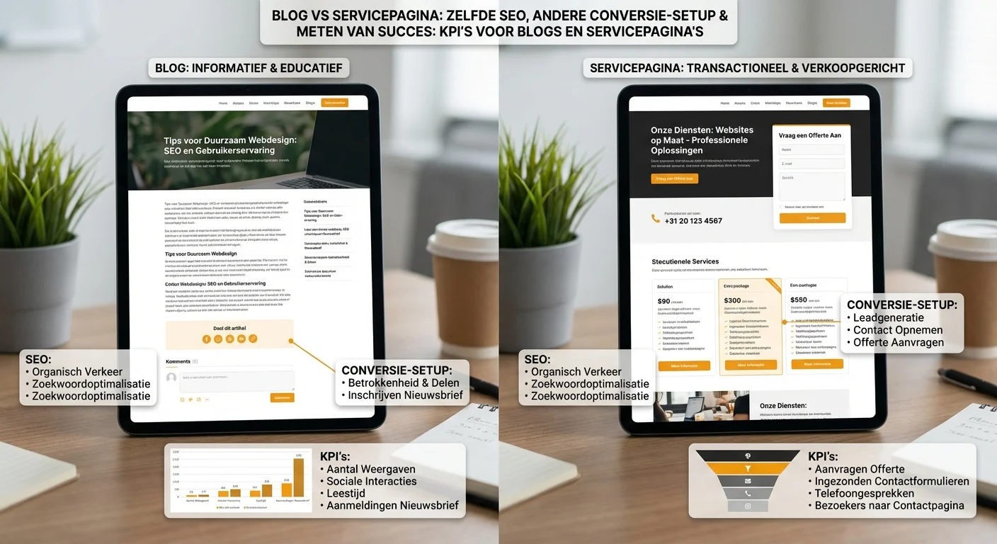 Blog vs servicepagina: zelfde SEO, andere conversie-setup