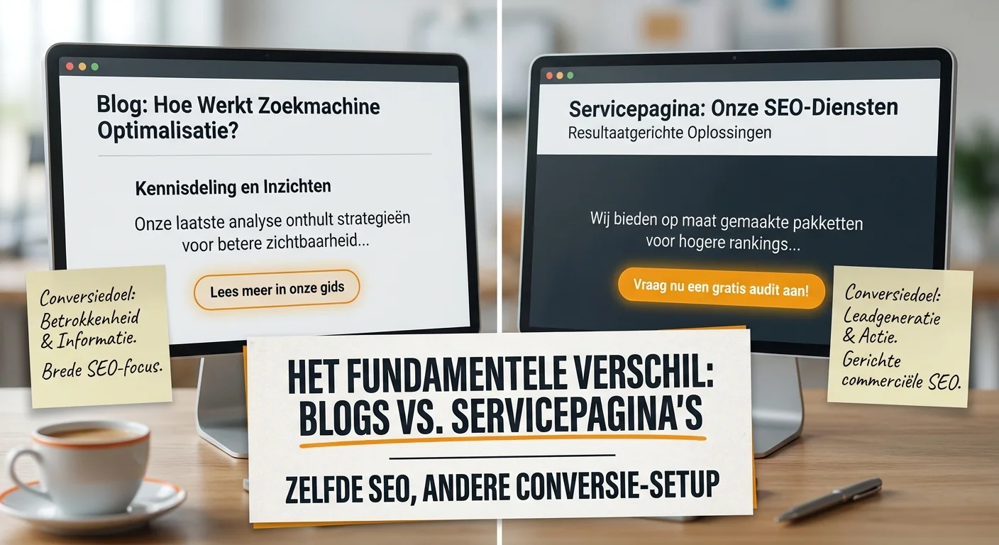 Blog vs servicepagina: zelfde SEO, andere conversie-setup