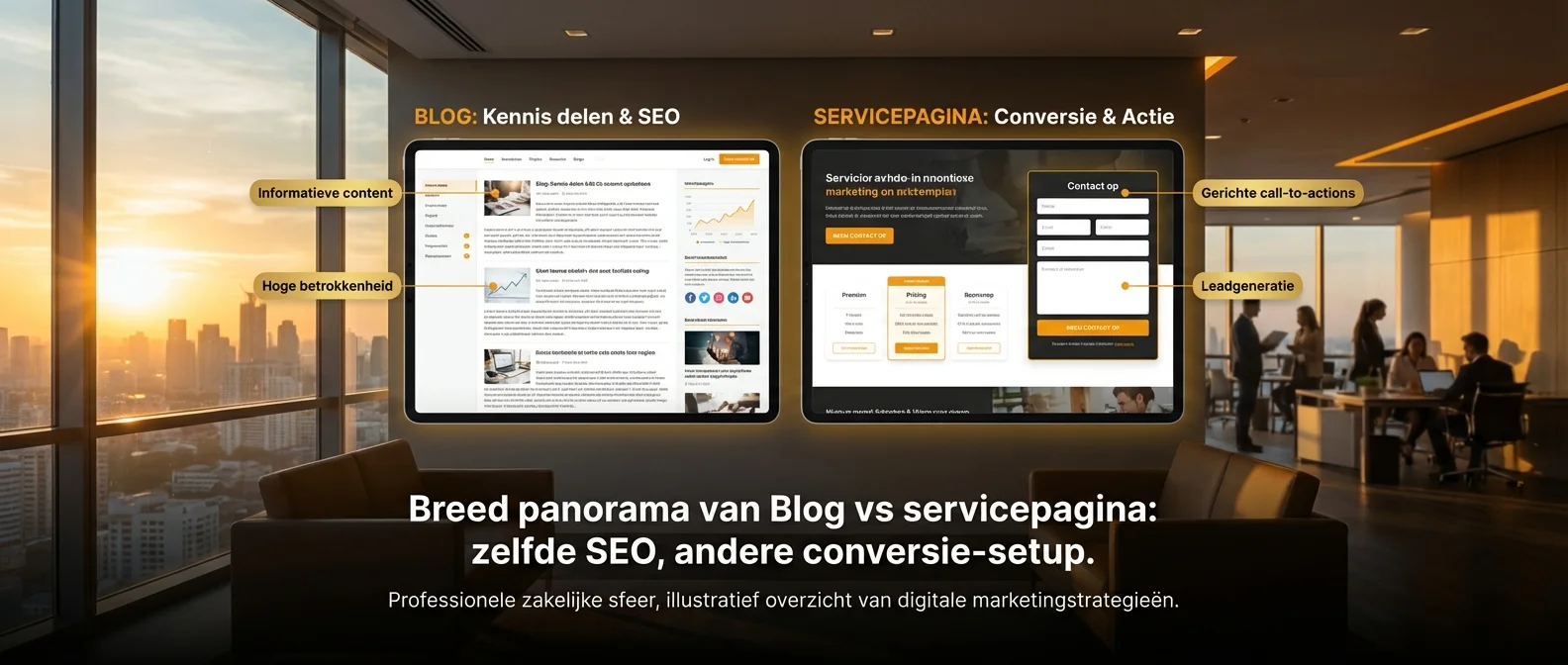 Blog vs servicepagina: zelfde SEO, andere conversie-setup