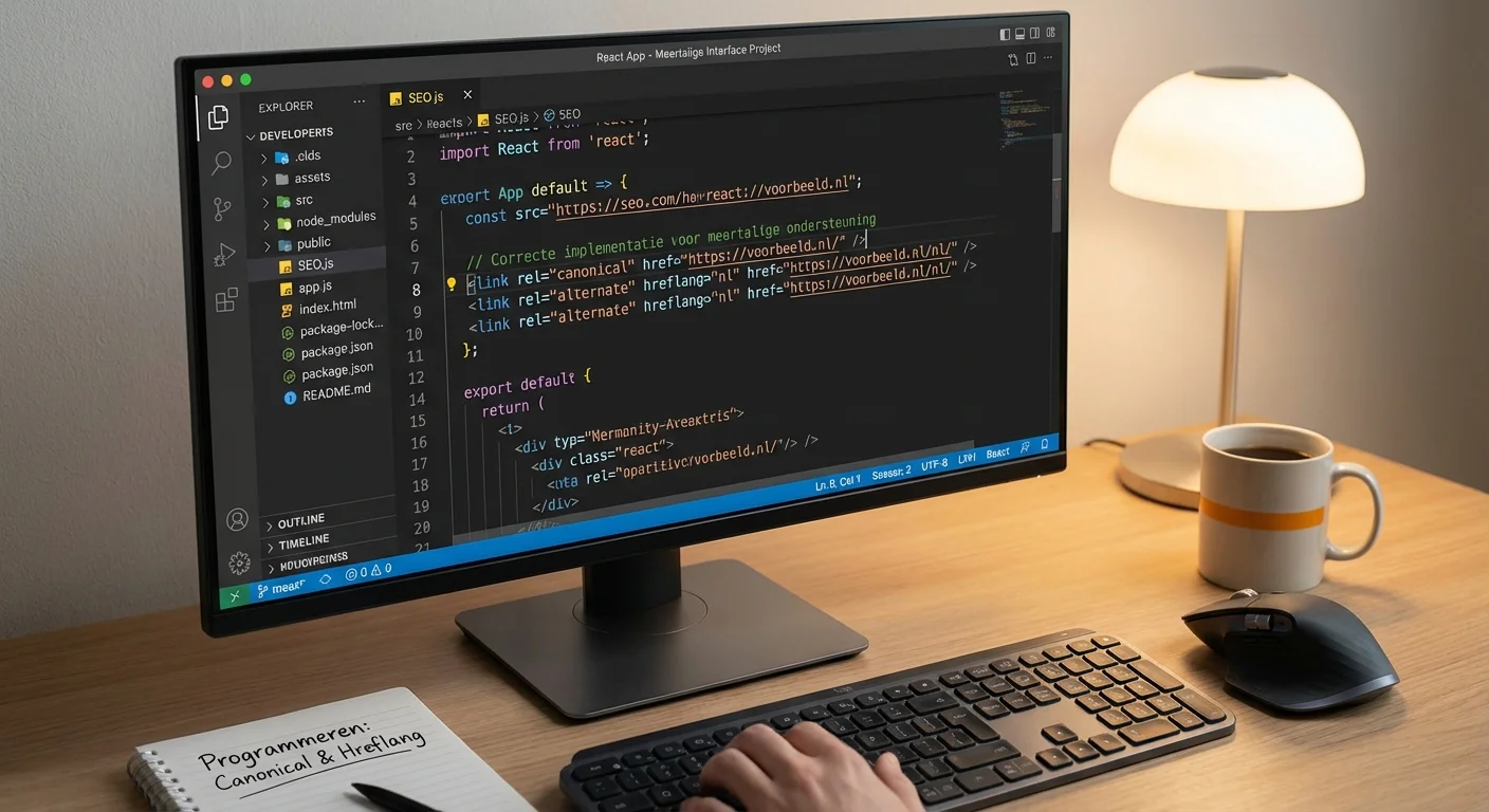 Canonical & hreflang in een React app: zo doe je het correct bij het programmeren van een meertalige interface in een moderne code editor