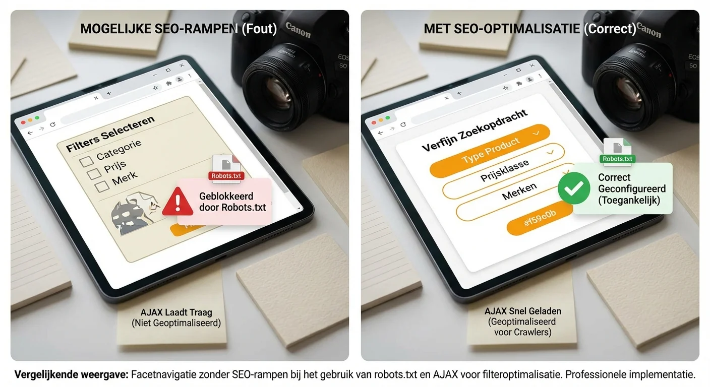 Faceted navigation (filters) zonder SEO-rampen bij het gebruik van robots.txt en ajax voor filteroptimalisatie