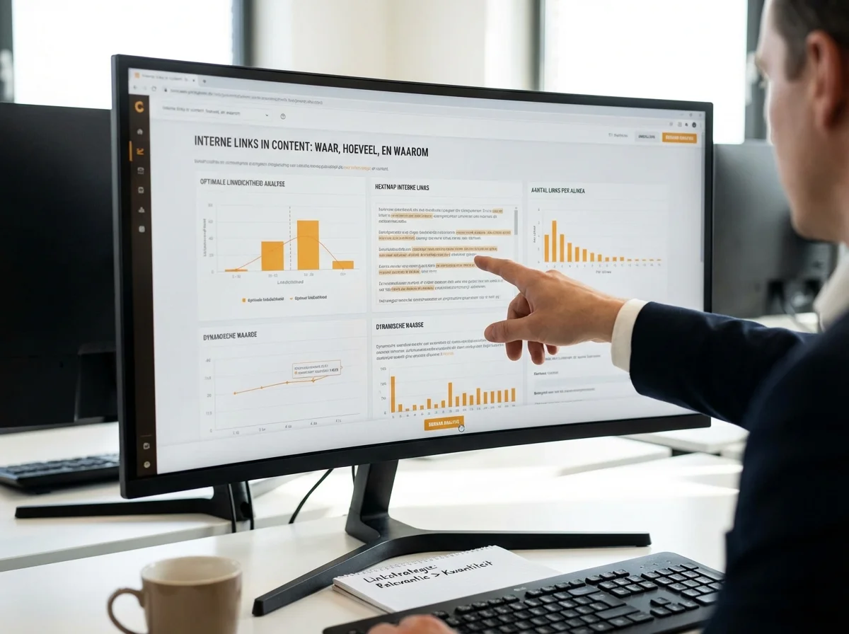 Interne links in content: waar, hoeveel, en waarom bij het analyseren van de optimale linkdichtheid op een modern kantoorscherm