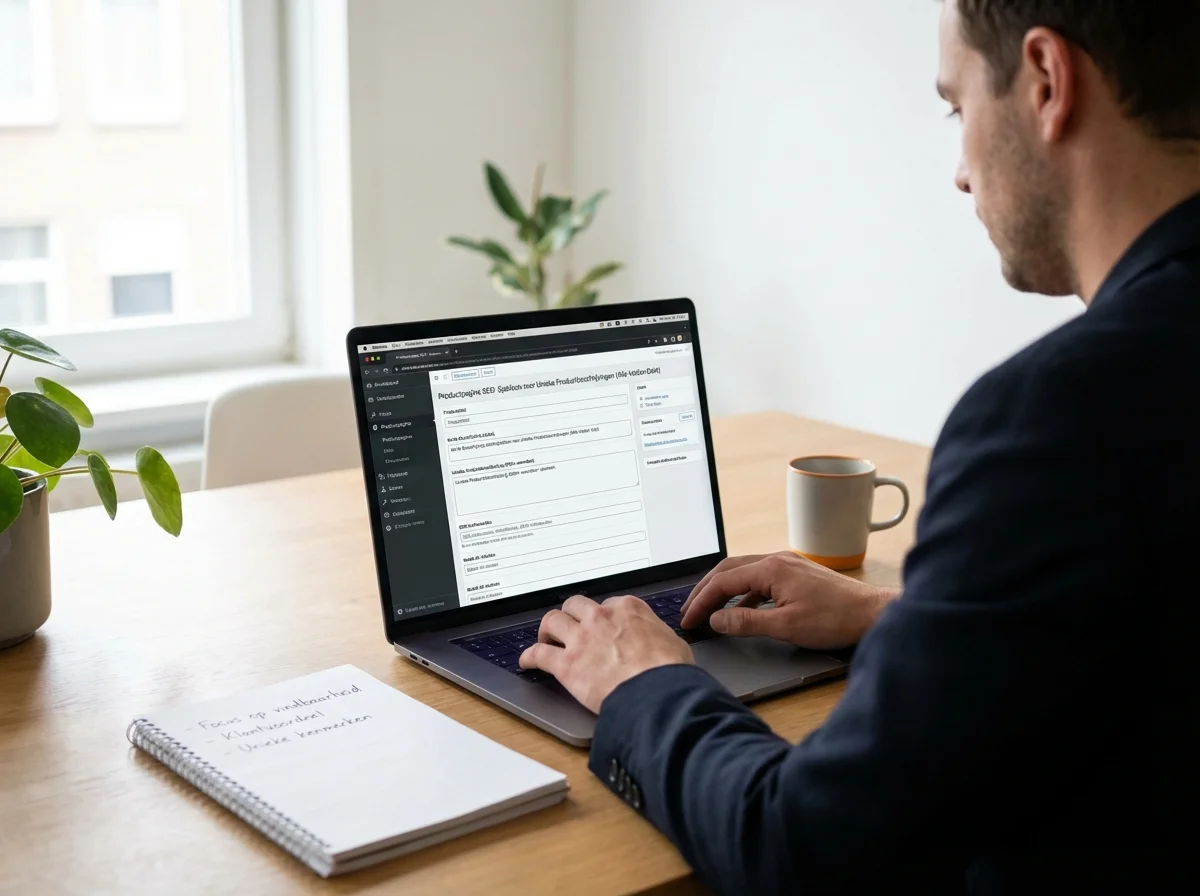 Tekstschrijver die werkt aan een Productpagina SEO: template die altijd alle velden dekt bij unieke productbeschrijvingen schrijven voor maximale vindbaarheid