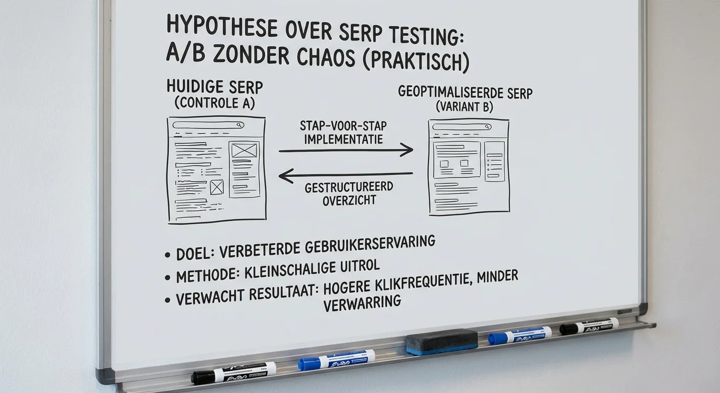 Genoteerde hypothese over SERP testing: A/B zonder chaos (praktisch) op een whiteboard