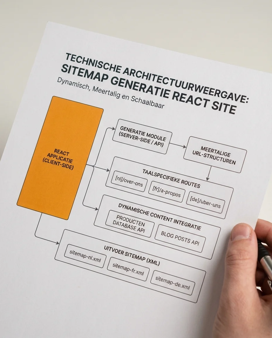 Sitemap generation voor een React site: dynamisch, meertalig en schaalbaar bij een technische architectuurweergave van meertalige URL-structuren