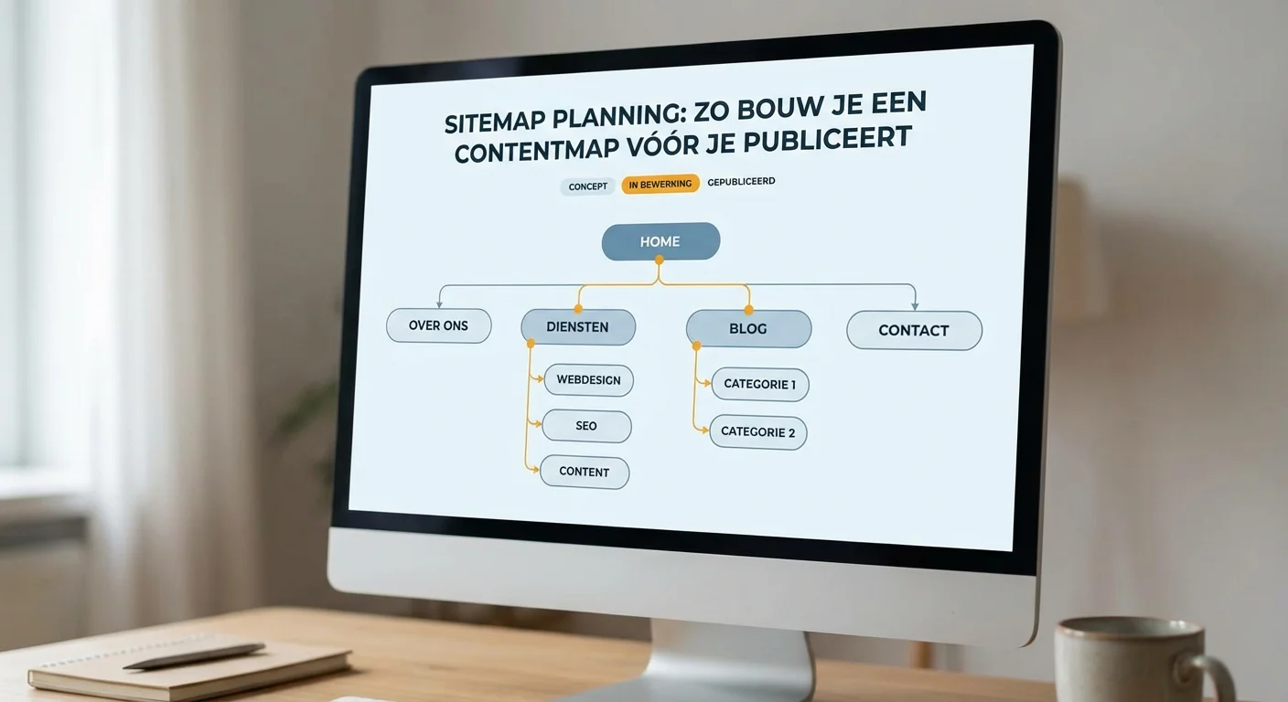 Hi&euml;rarchisch schema voor Sitemap planning: zo bouw je een contentmap v&oacute;&oacute;r je publiceert op een modern scherm