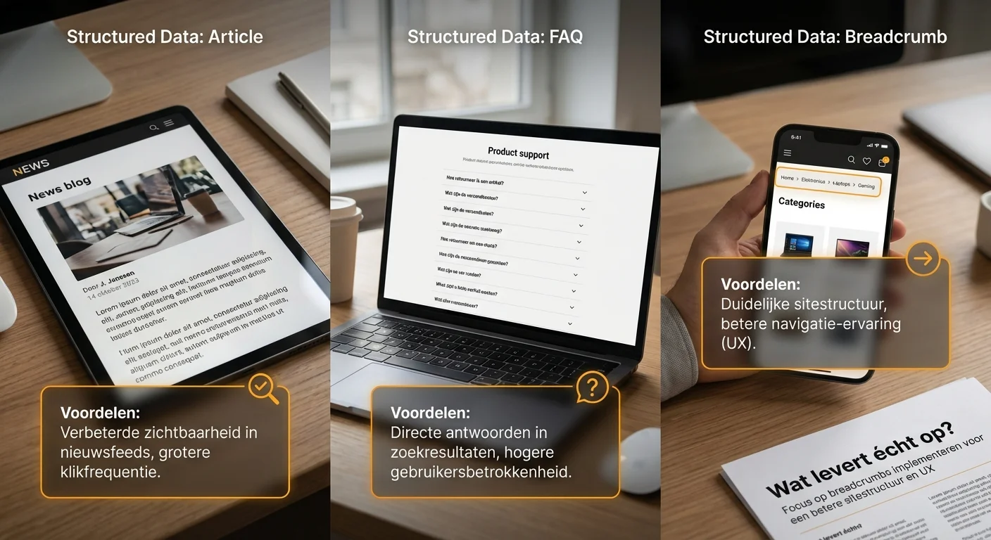 Structured data basics (Article, FAQ, Breadcrumb): wat levert &eacute;cht op?