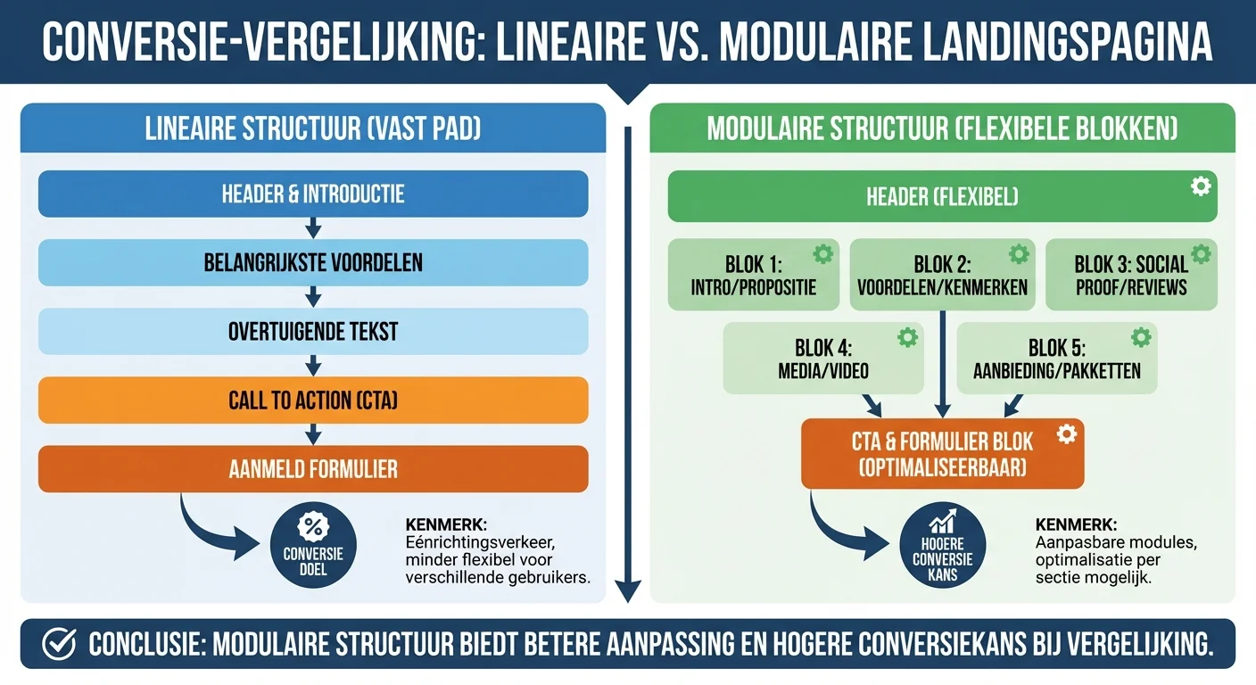 Welke structuur converteert bij een vergelijking tussen een lineaire en een modulaire landingspagina