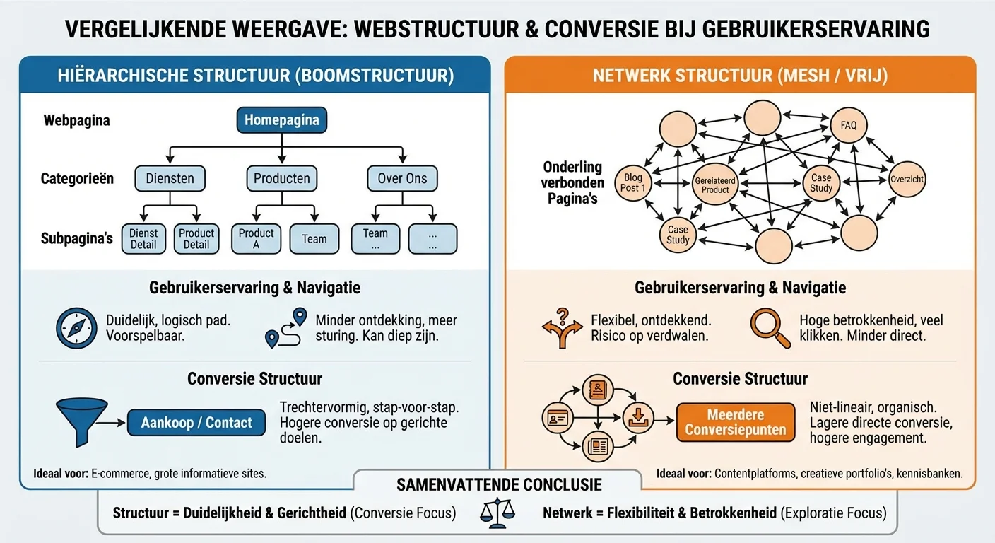 Welke structuur converteert bij gebruikerservaring en navigatie bij verschillende websitestructuren