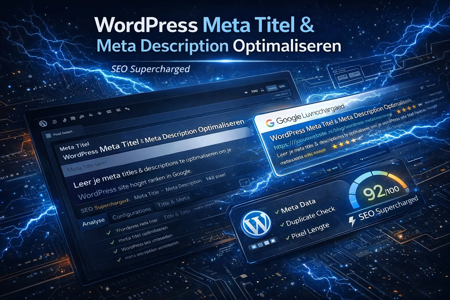 WordPress SEO optimalisatie overzicht met meta titles, schema markup en indexatie instellingen